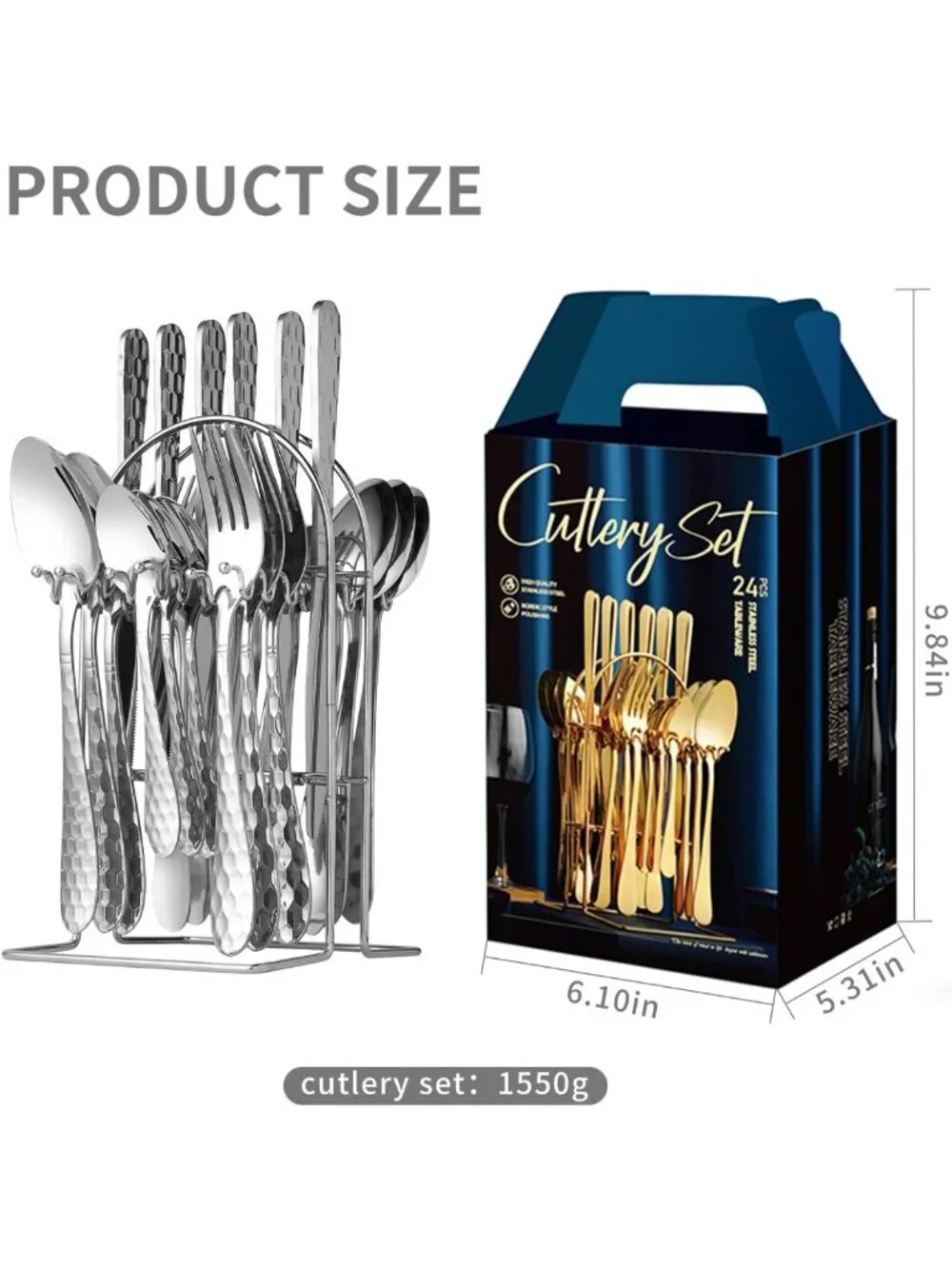 24-Piece Stainless Steel Silverware Set with Holder - Forks, Spoons & Knives for